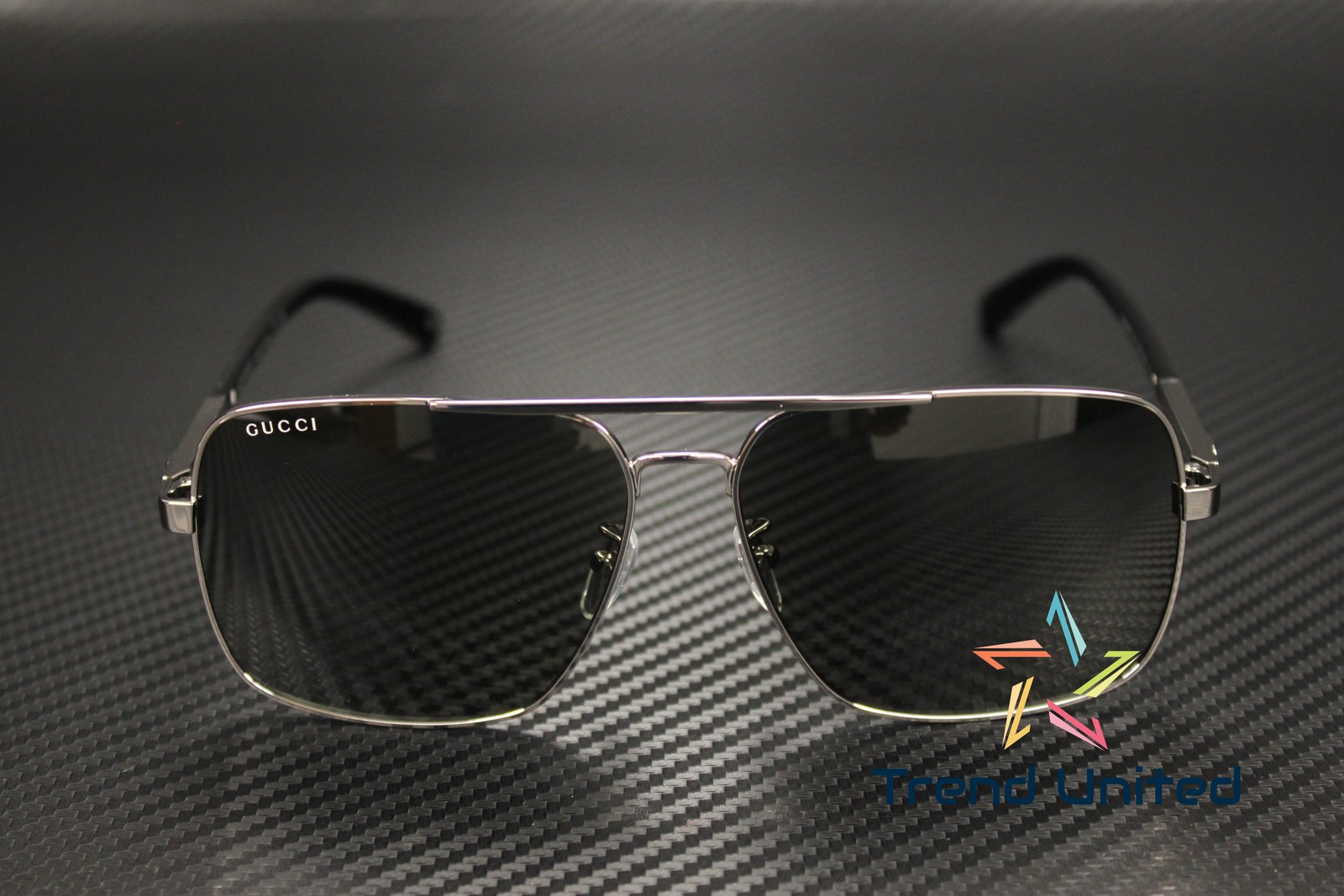 GUCCI GG1289S 001 Rectangular Metal Ruthenium Black Grey 62 mm Men’s Sunglasses