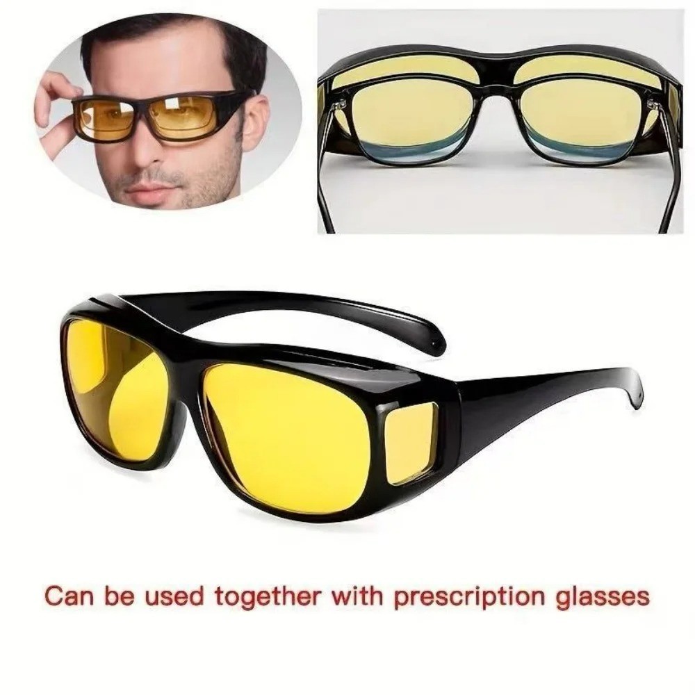 Night Vision Pro Driving Glasses Anti-Glare Polarized Wear Over Yellow Lens A