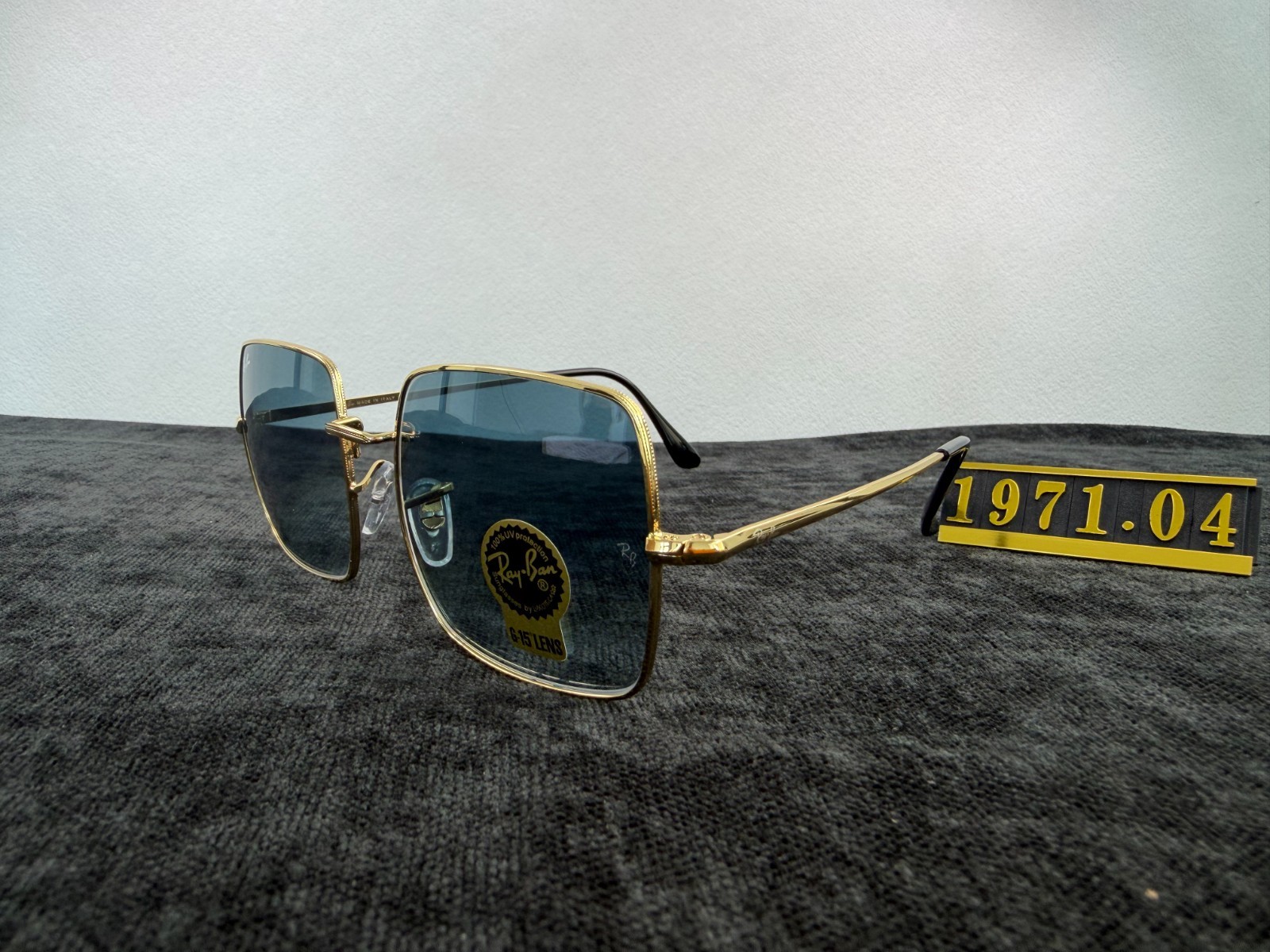 Ray-Ban RB1971 Square Sunglasses, Gold Frame, Blue Gradient G-15 Lens