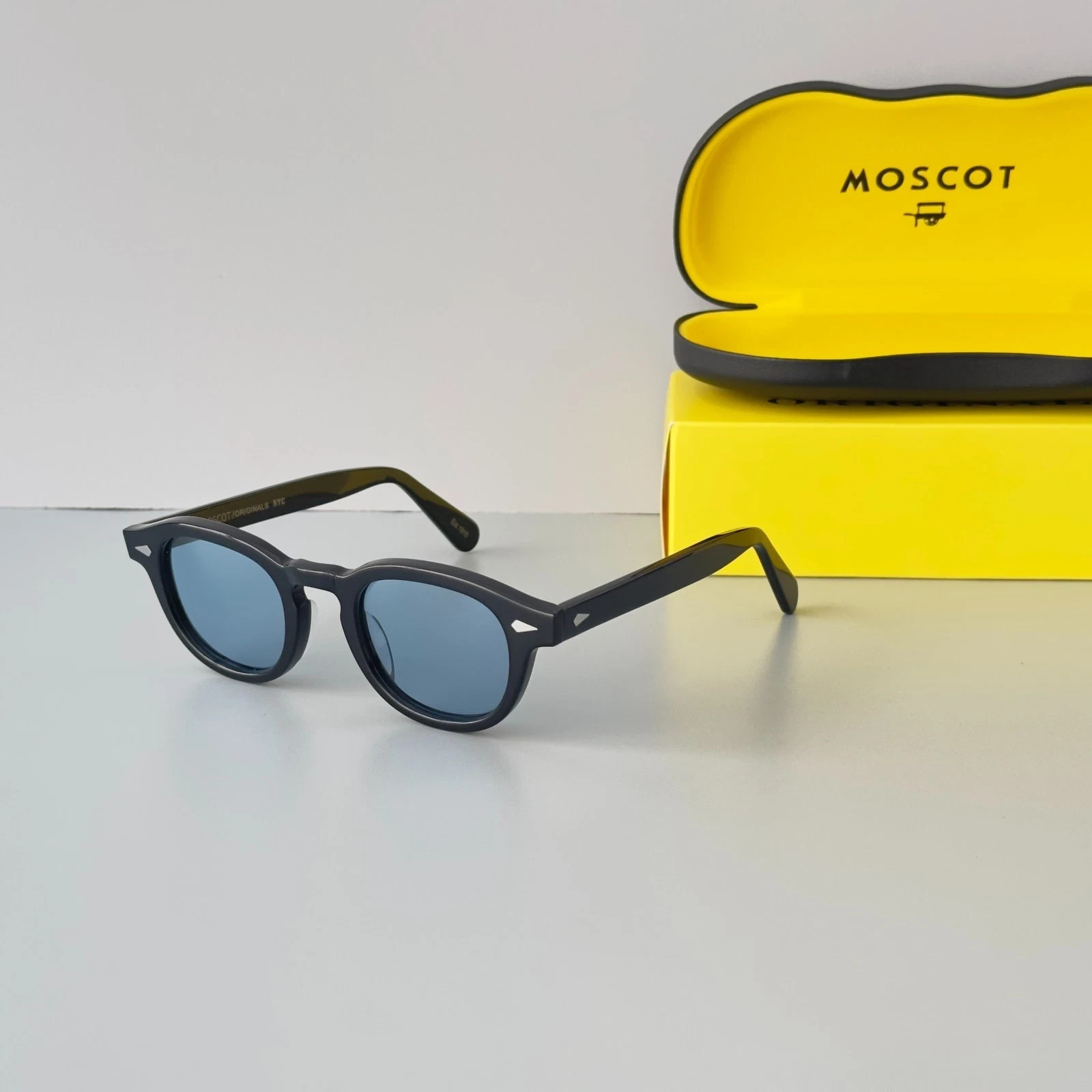 Moscot Lemtosh Black Frame Blue Lens Sunglasses Handmade Unisex