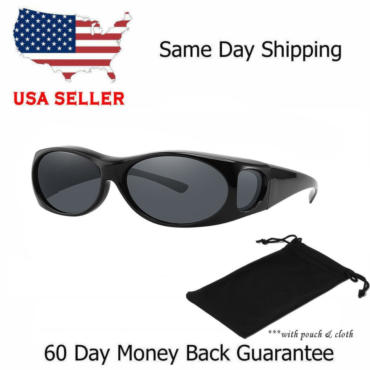 Polarized Sunglasses Medium Fit Over Glasses Rectangular OTG Frame Anti-Glare