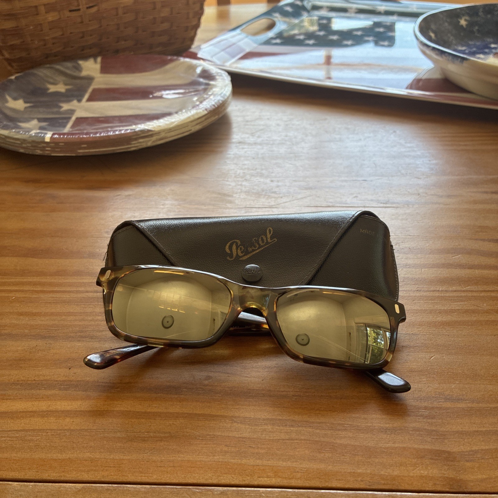Persol PO3048S Rectangular Sunglasses, Havana/Crystal Green, 55 mm