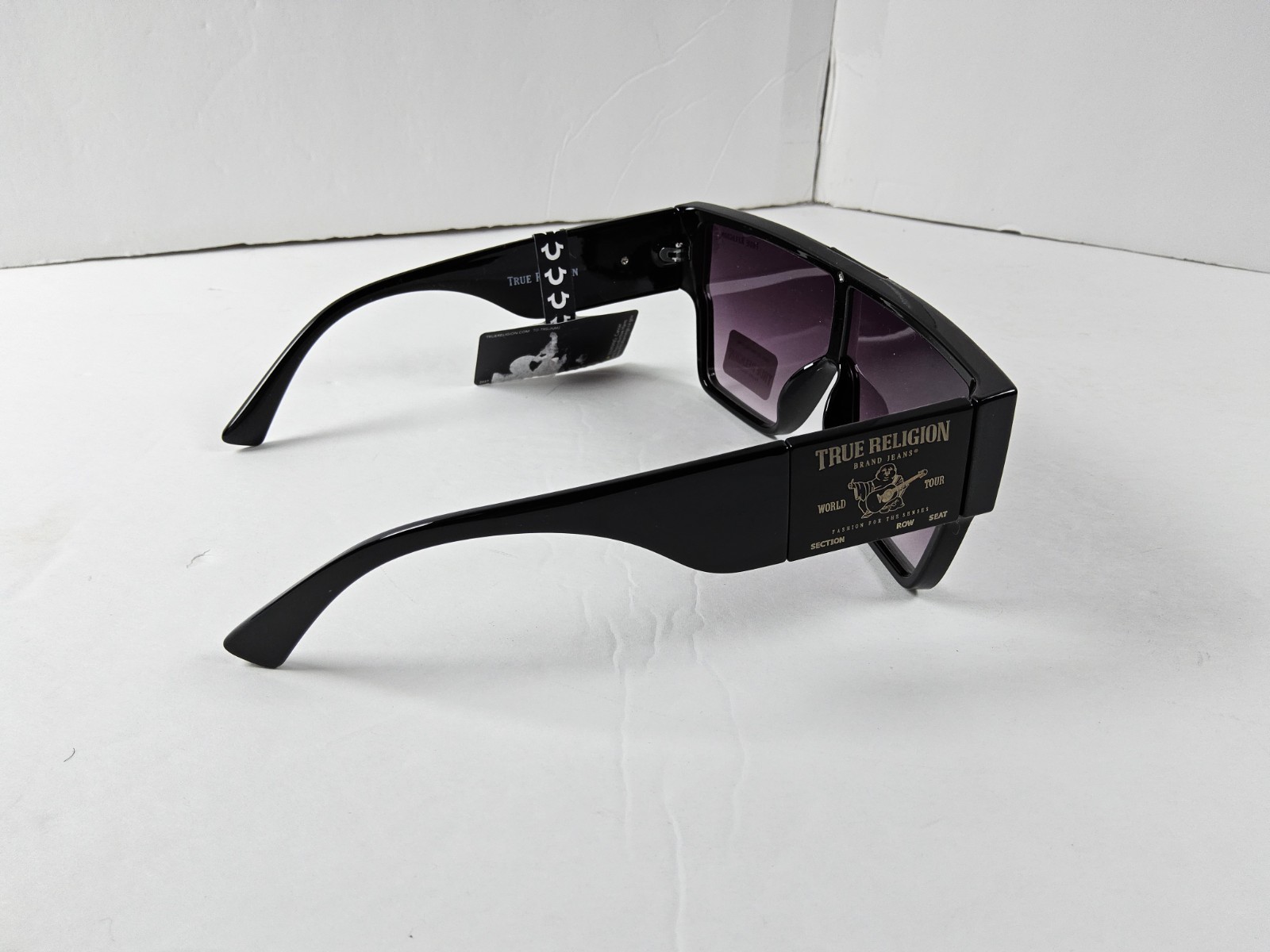 True Religion 100% UV Protection Black Trim Logo Square Sunglasses