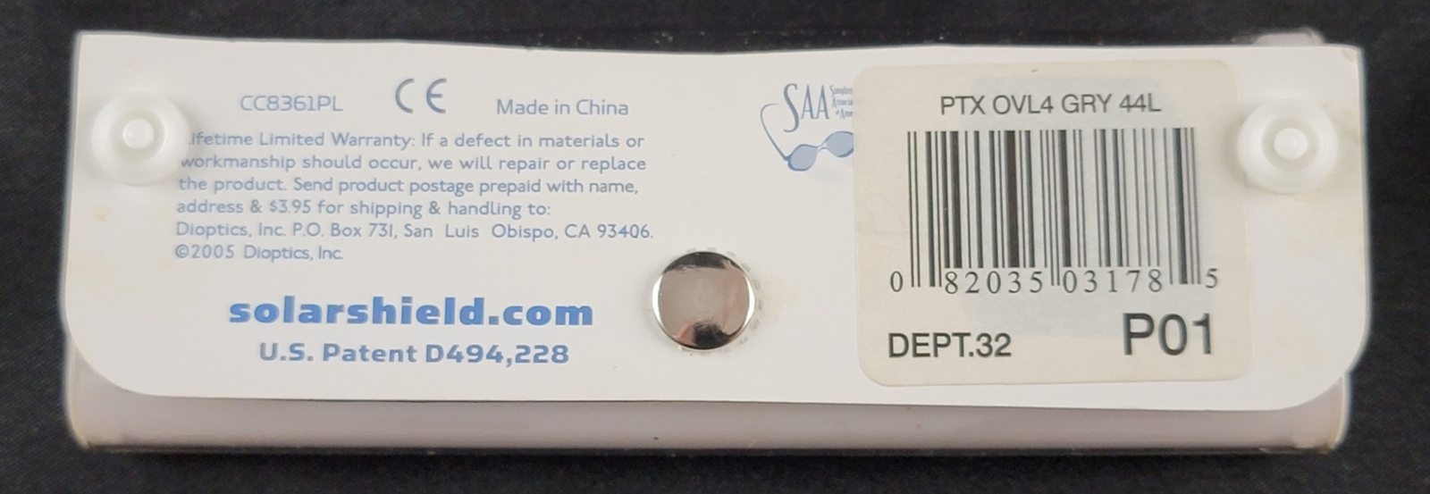 Solar Shield Clip-On Sunglasses 44mm Oval Gray PO1 Slot Good Cond