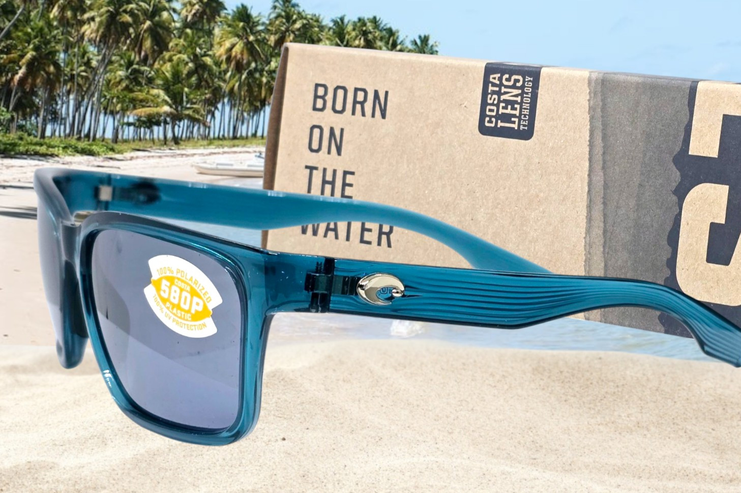 COSTA DEL MAR teal/silver mirror PALMAS polarized 580P sunglasses NEW IN BOX!