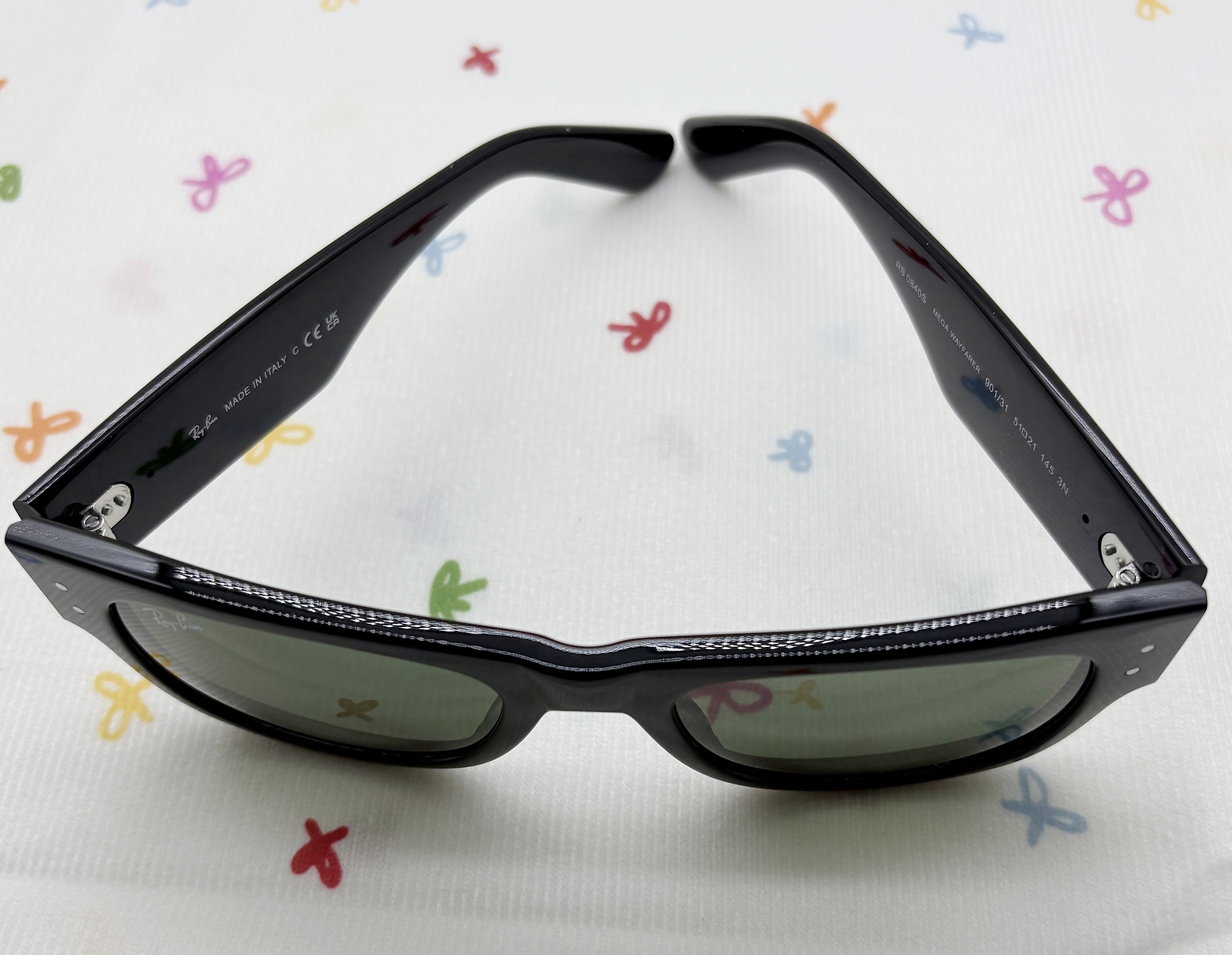 Ray-Ban Mega Wayfarer Sunglasses RB0840S 901/31 Black Frame Green Lens 51-21 145