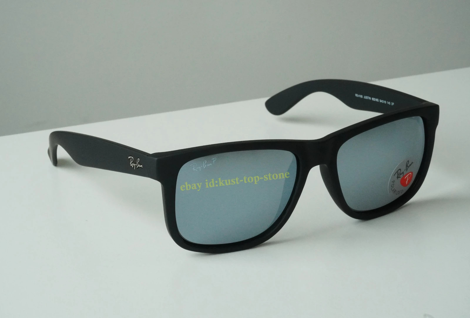 Ray-Ban Justin RB4165 Polarized Sunglasses Rubber Black Grey Mirror Silver 54mm