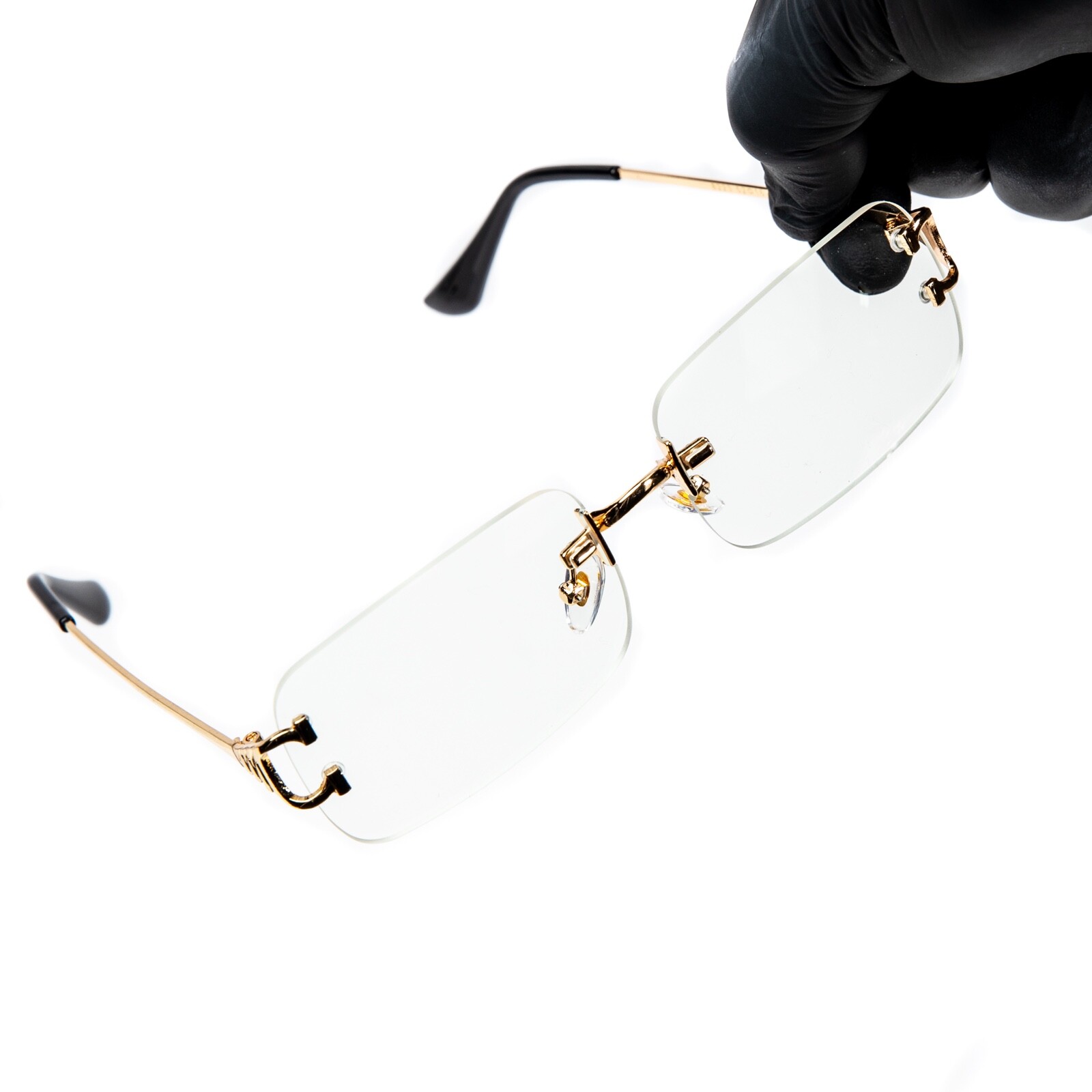 Men’s Rimless Gold Frame Elegant Hip Hop Square Clear Lens Retro Fashion Glasses