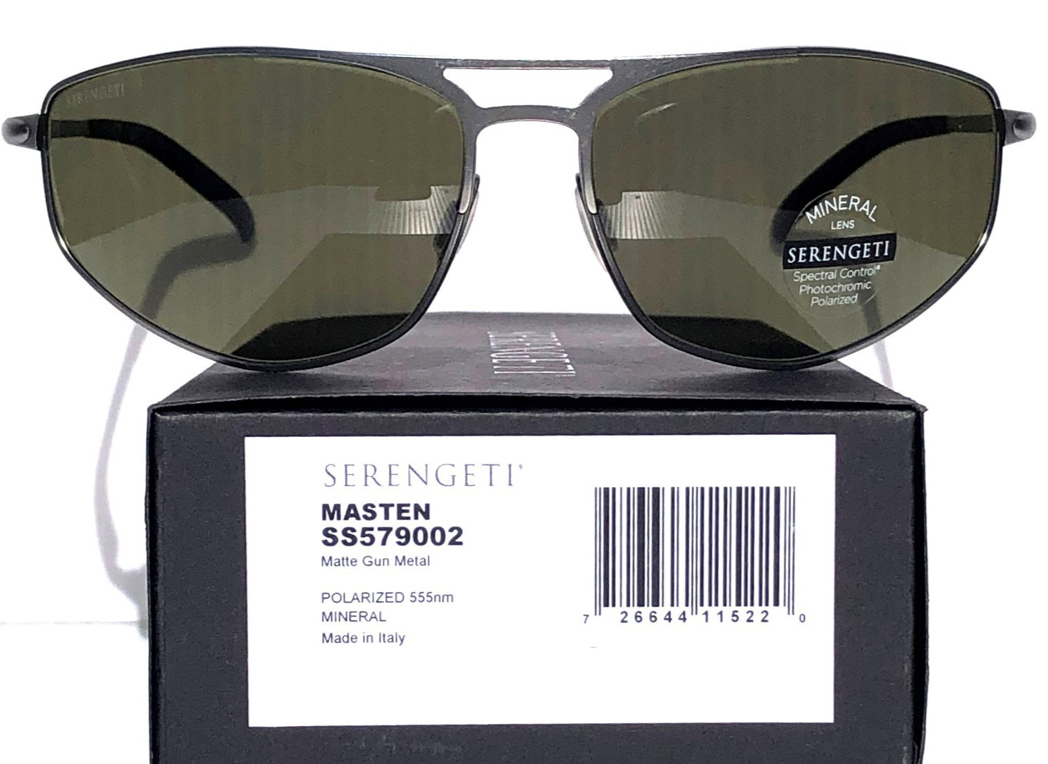 SERENGETI MASTEN Matte Gunmetal POLARIZED Mineral Green GLASS Sunglass SS579002