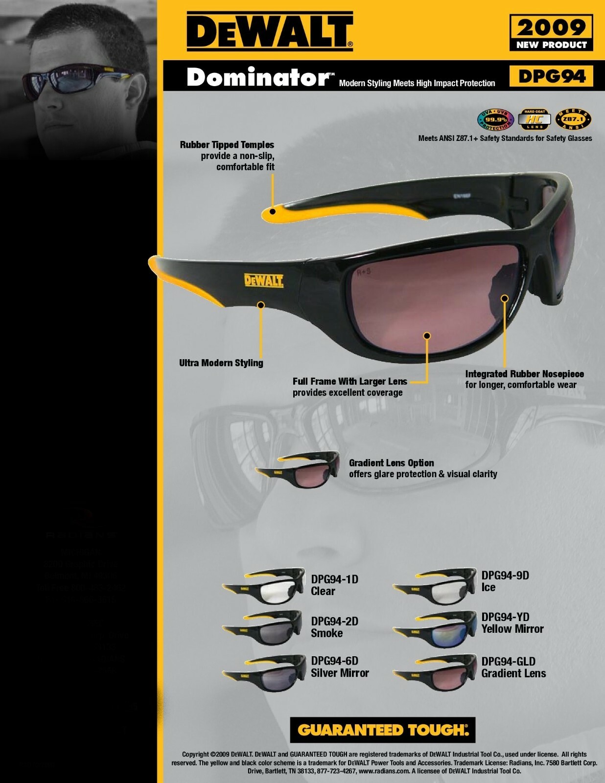 DeWalt DOMINATOR Safety Glasses Protective Work Eyewear Sunglasses UV ANSI Z87+