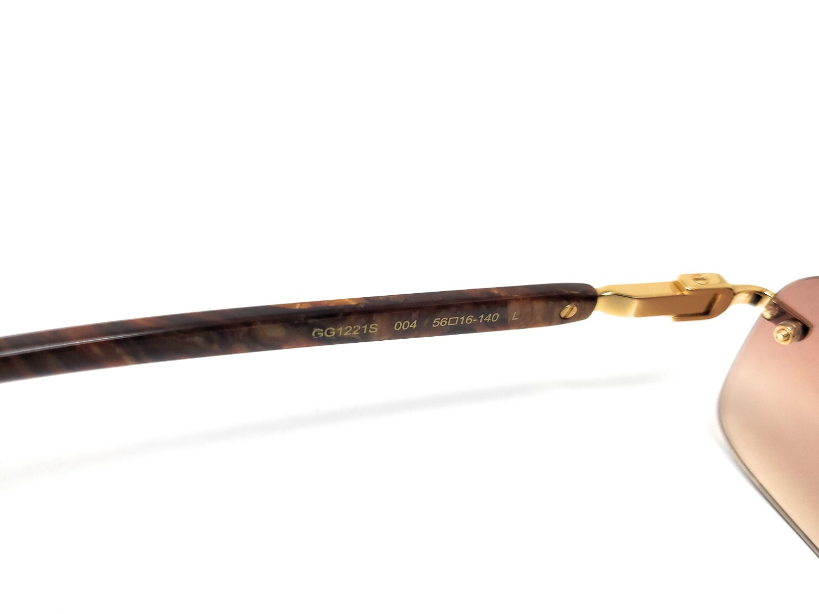 Gucci Rectangular Rimless Sunglasses w/Case GG1221S 004, Gold /Brown 140mm NEW