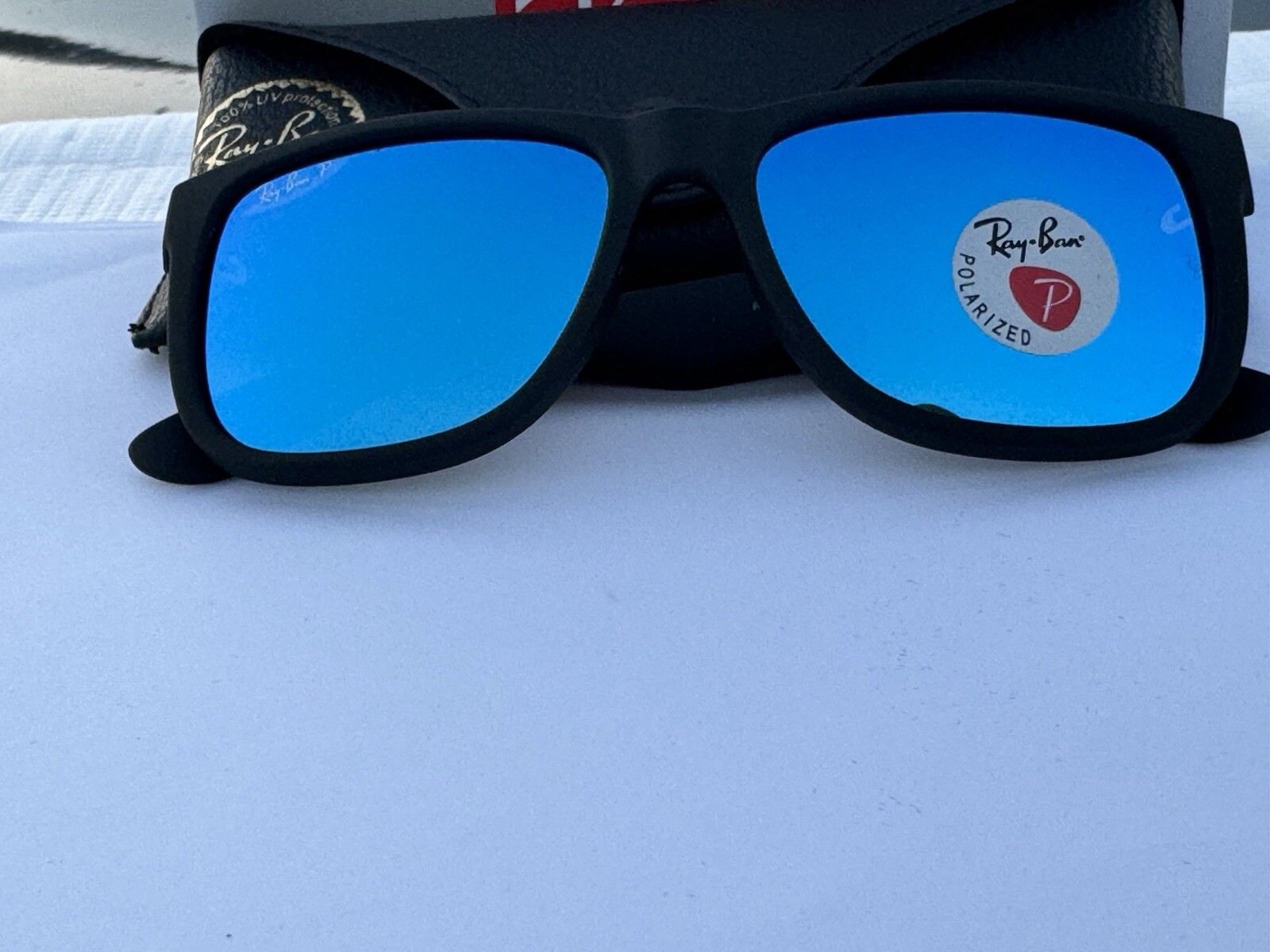 NEW Ray-Ban RB4165 622/55 JUSTIN Matte Black/Polarized Blue Mirror Sunglasses 54