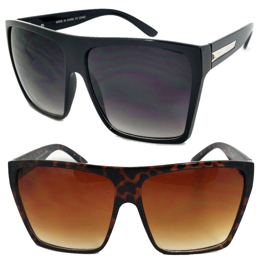 Flat Top Large Square Frame Vintage Big Oversized Sunglasses Mens Womens