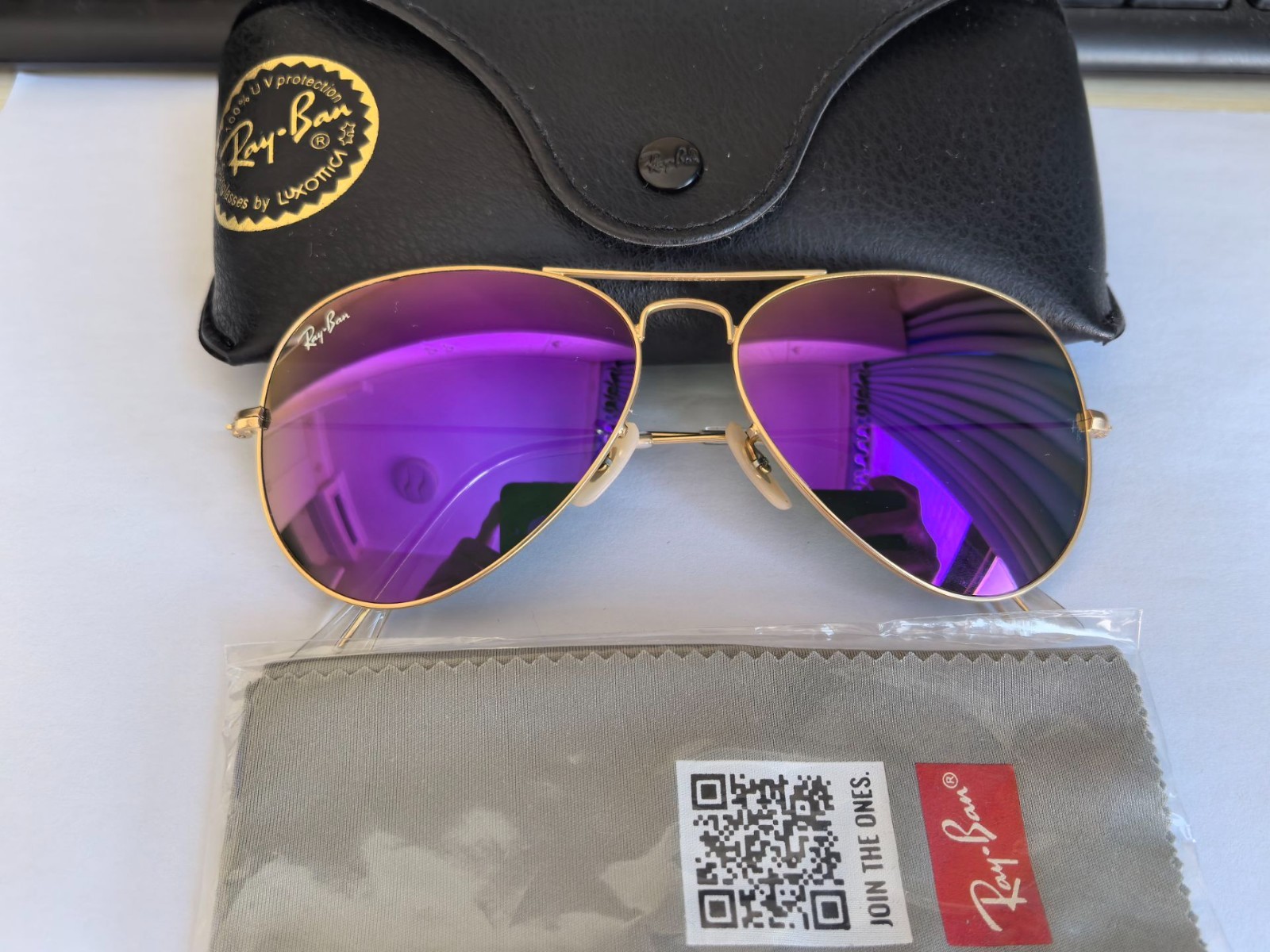 Ray-Ban RB3026 Aviator Classic Gold Frame Purple Mirror Sunglasses 62mm