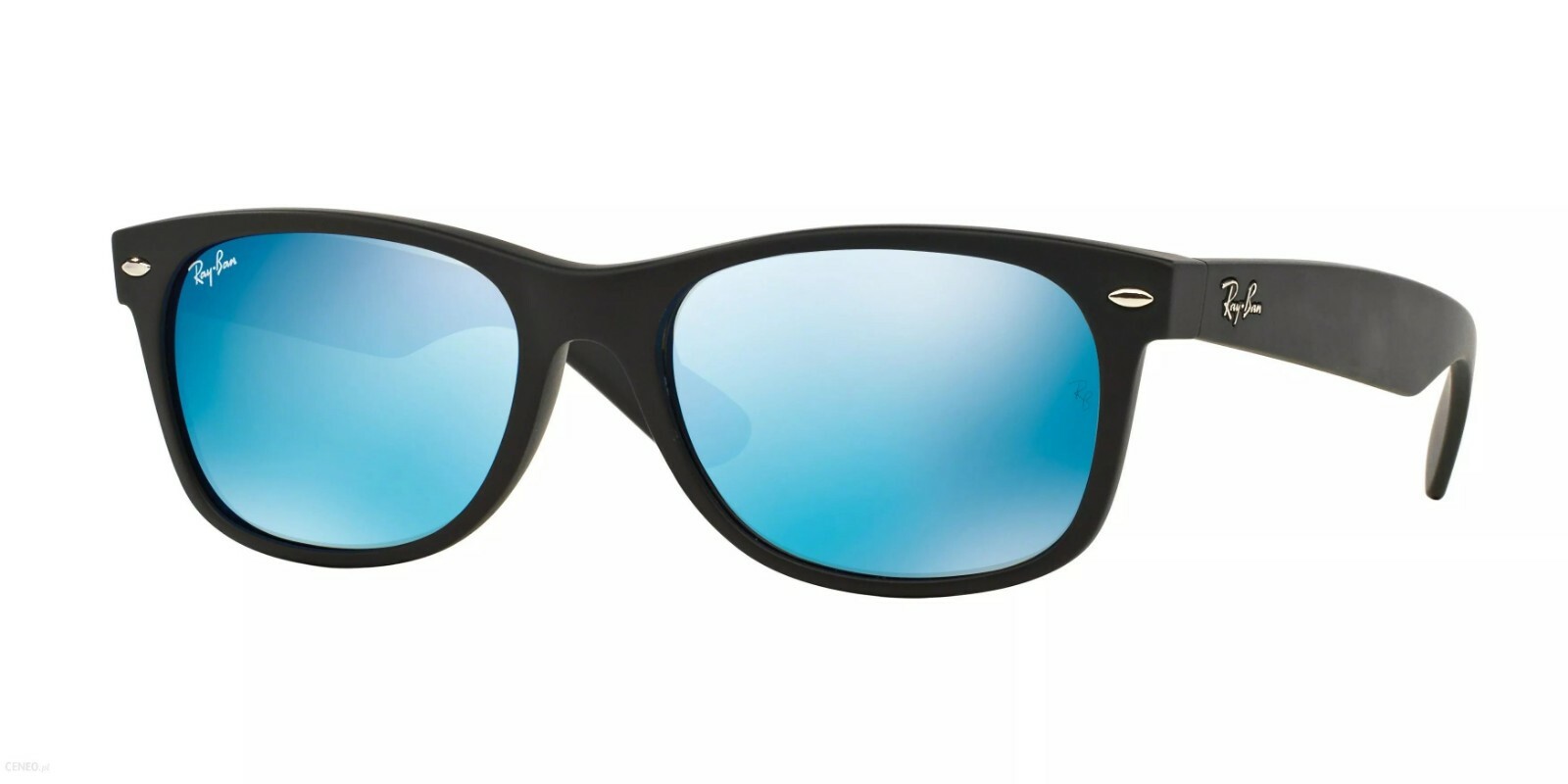 Ray Ban New Wayfarer Unisex RB2132 622/1755 Black Blue Mirror Shades Sunglasses