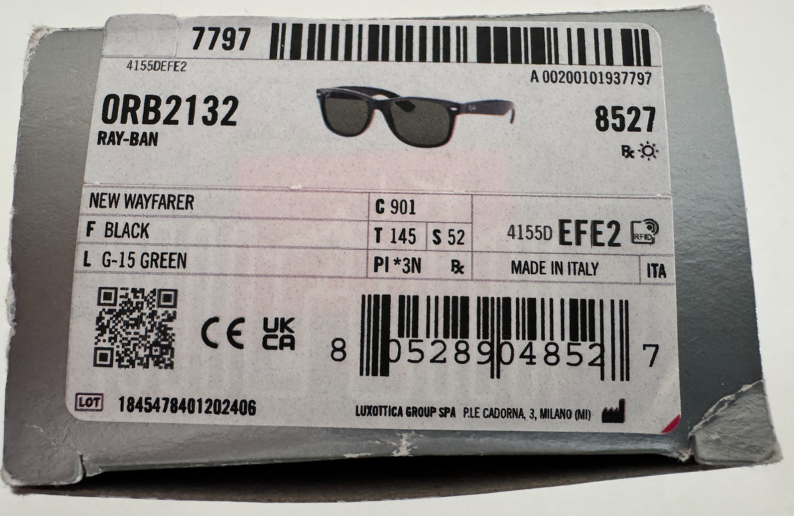 Ray-Ban RB2132 Wayfarer Green Lens Classic Sunglasses – Black