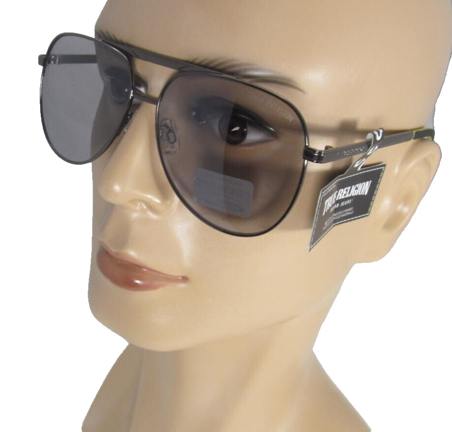 TRUE RELIGION Mens Gunmetal Aviator Sunglasses Smoke Lenses TRM1745-98MY1-F-S