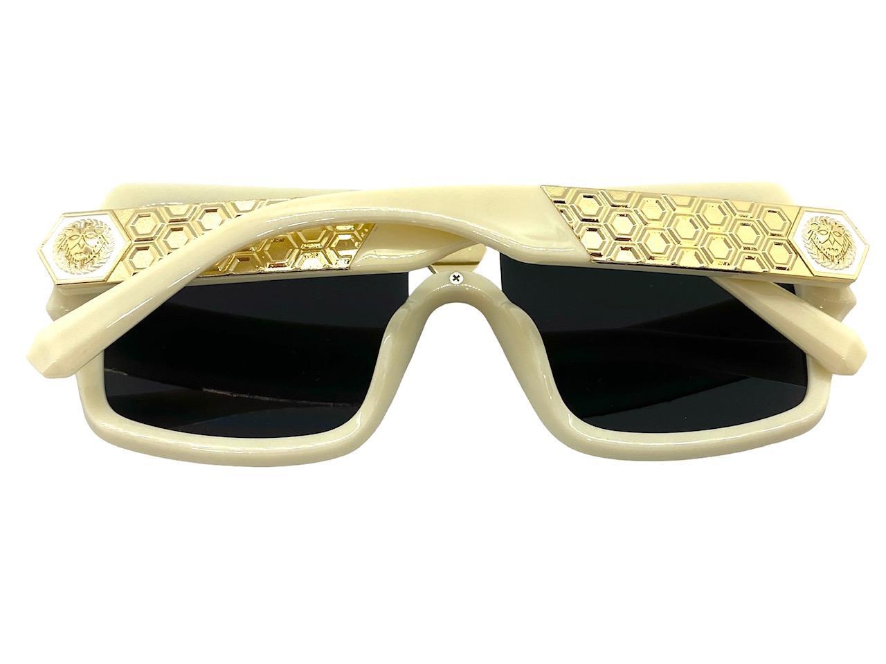 Classic Retro Hardcore Hip Hop Rapper Pimp SUN GLASSES Thick Square Cream Frame