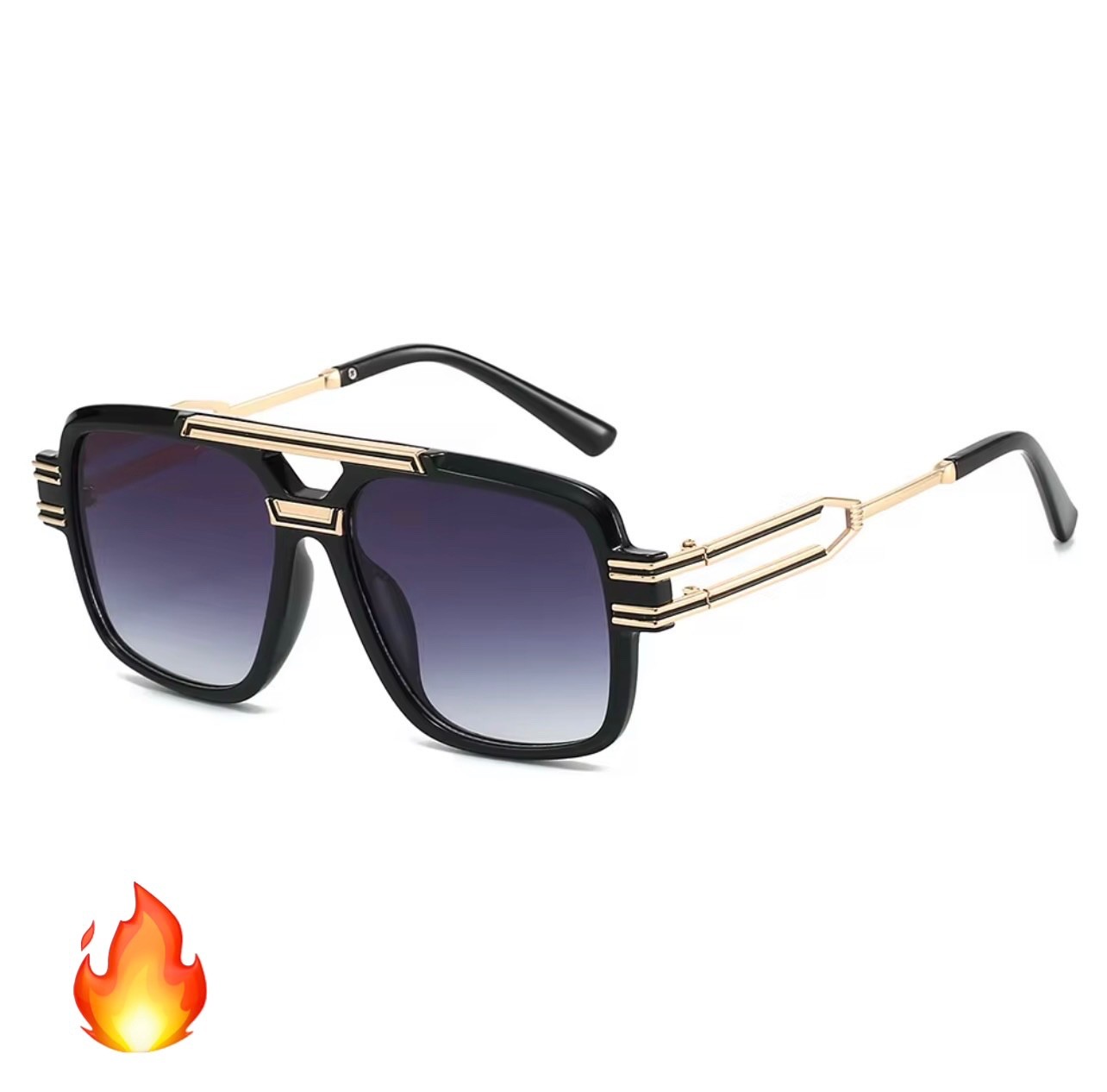 Piece Cross-border Retro Fashion Frame Conjoined Sunglasses dark Gold NIB