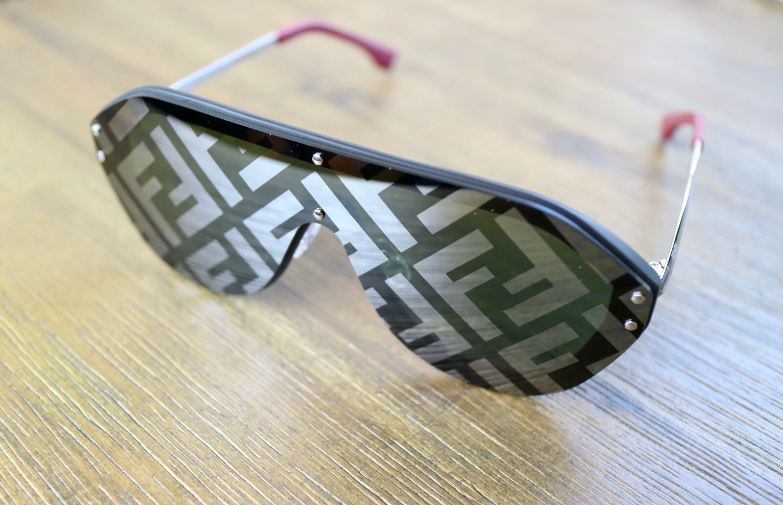 Fendi FFM0039 807XR Grey Lens Silver Frame Oversized Shield Sunglasses