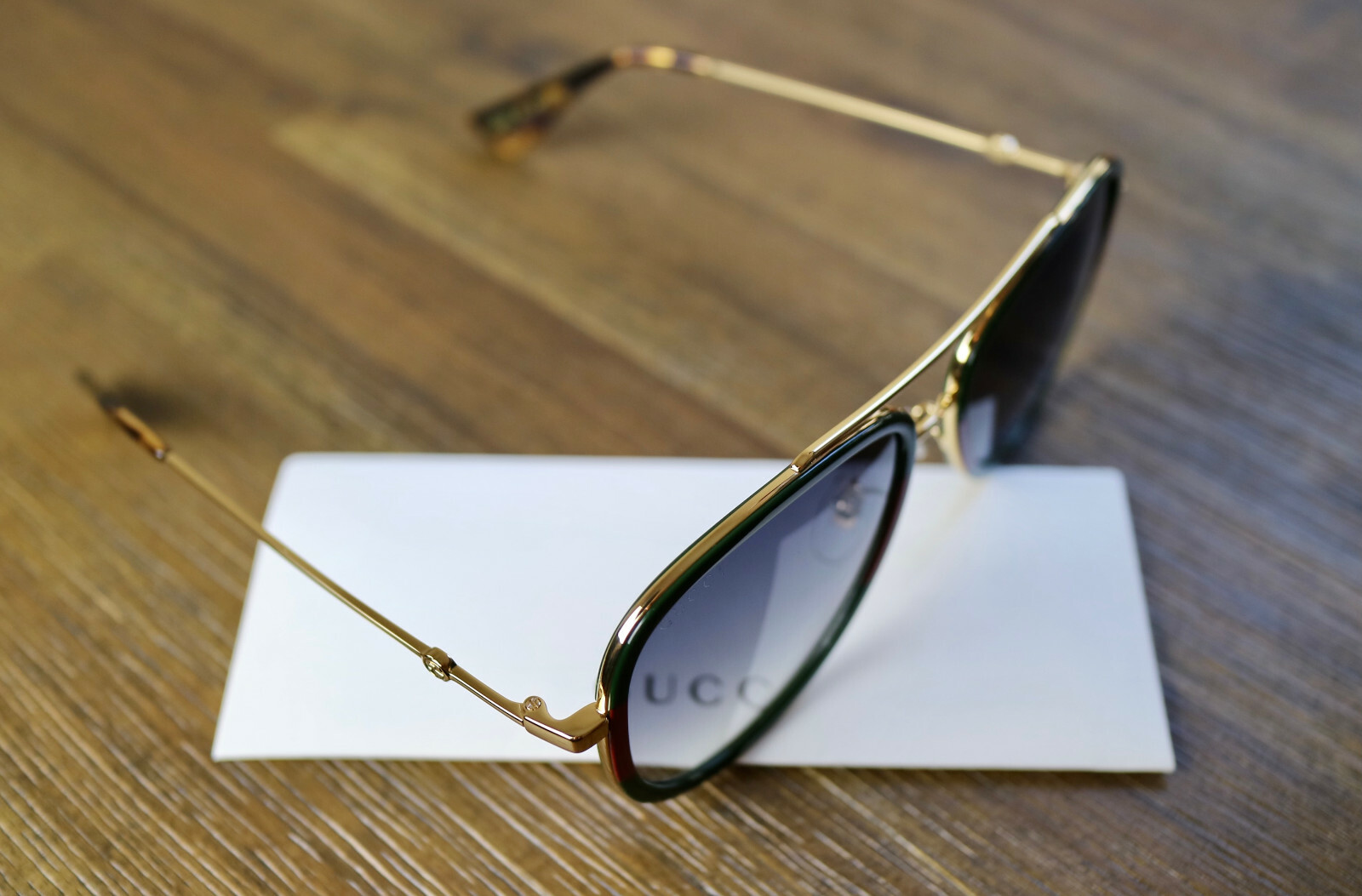 Gucci GG0062S 003 Aviator Sunglasses in Green/Red Stripe/Gold and Gray Lens