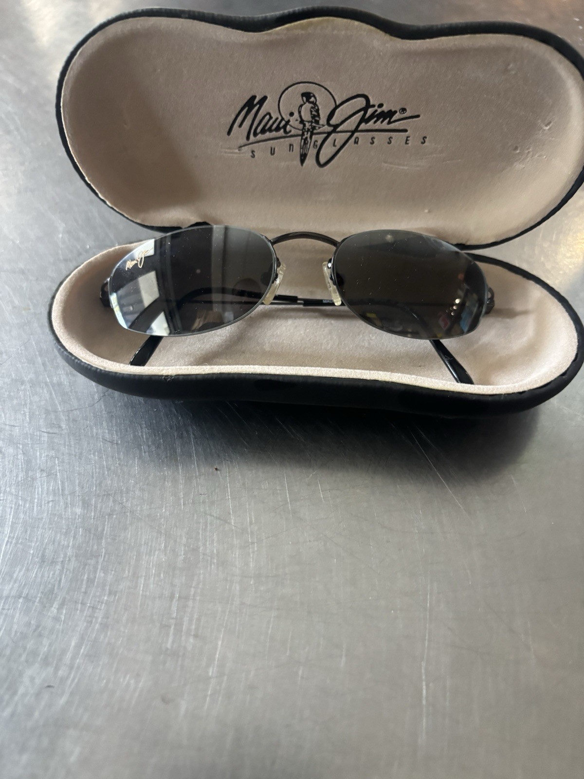 Maui Jim Bikini MJ-507-02 Rimless Oval Sunglasses Silver Frame Gray Tinted