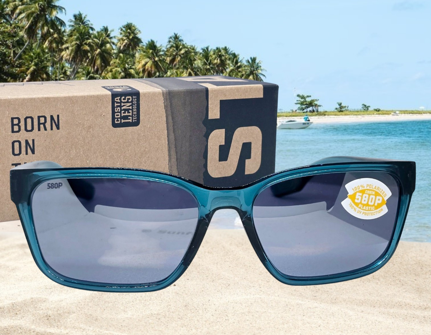 COSTA DEL MAR teal/silver mirror PALMAS polarized 580P sunglasses NEW IN BOX!