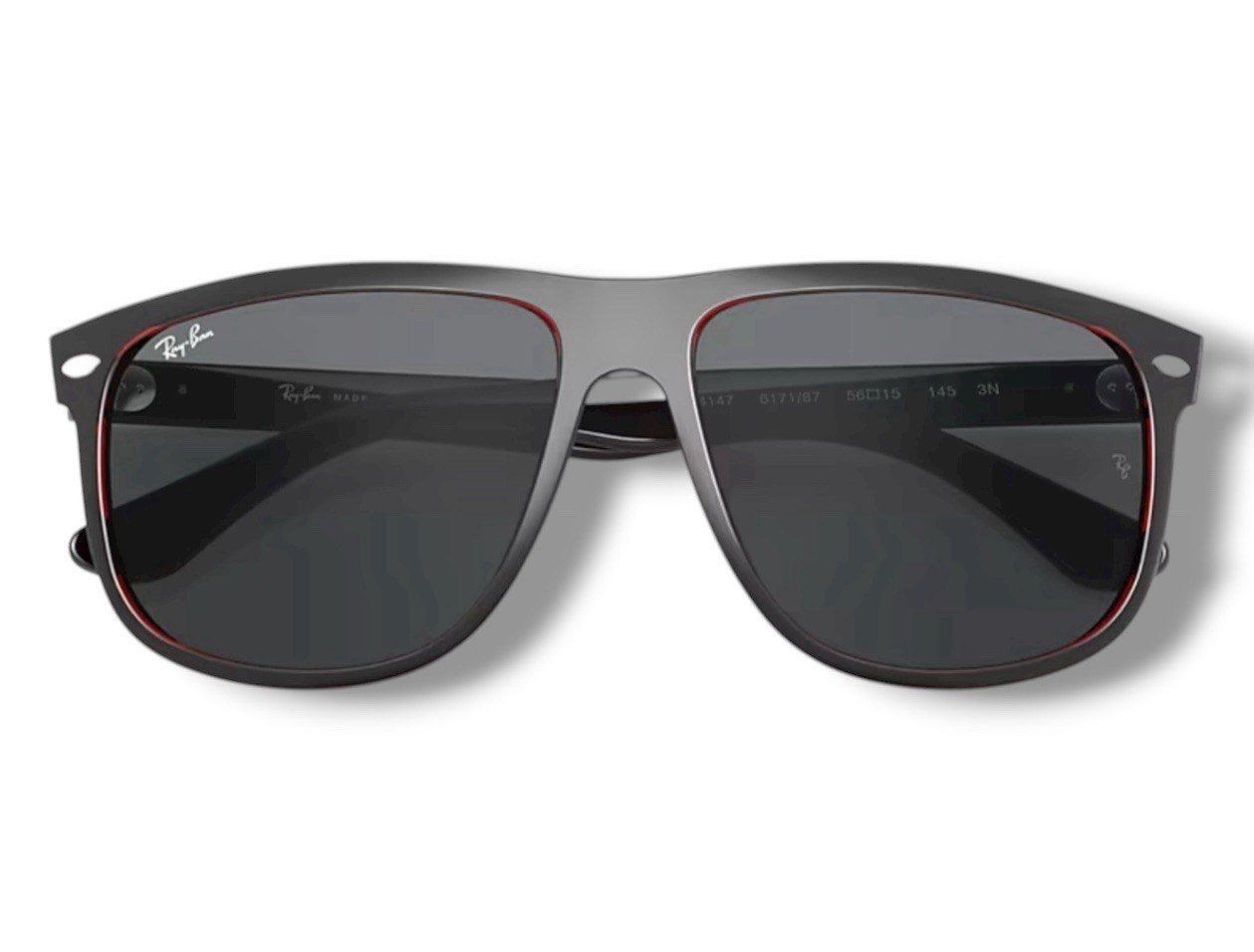 Ray Ban RB4147 617/187 Boyfriend Matte Black Solid Gray Sunglasses 60-15mm
