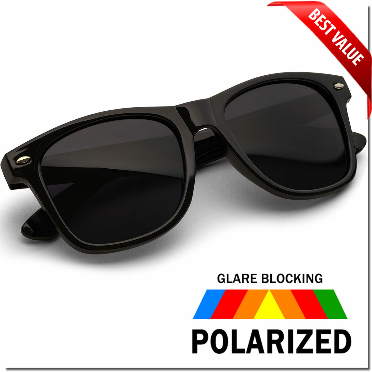 POLARIZED SUNGLASSES MENS WOMENS CLASSIC WAYFARE SHAPE SUNGLASS NEW ALL BLACK OG