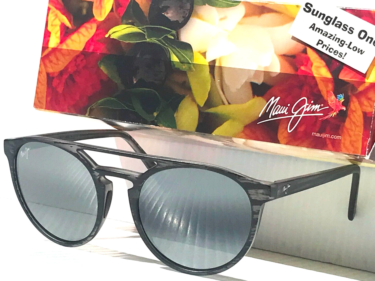UK Maui Jim AH DANG Matte Grey Woodgrain POLARIZED Grey GLASS Sunglass 781-11M