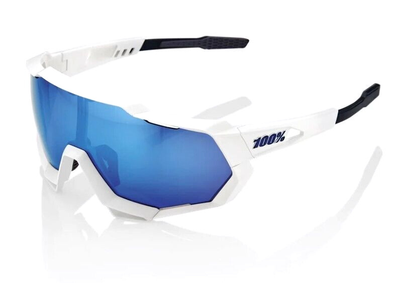 New 100% SPEEDTRAP Sunglasses | Matte White / HiPER Blue Multilayer Mirror Lens
