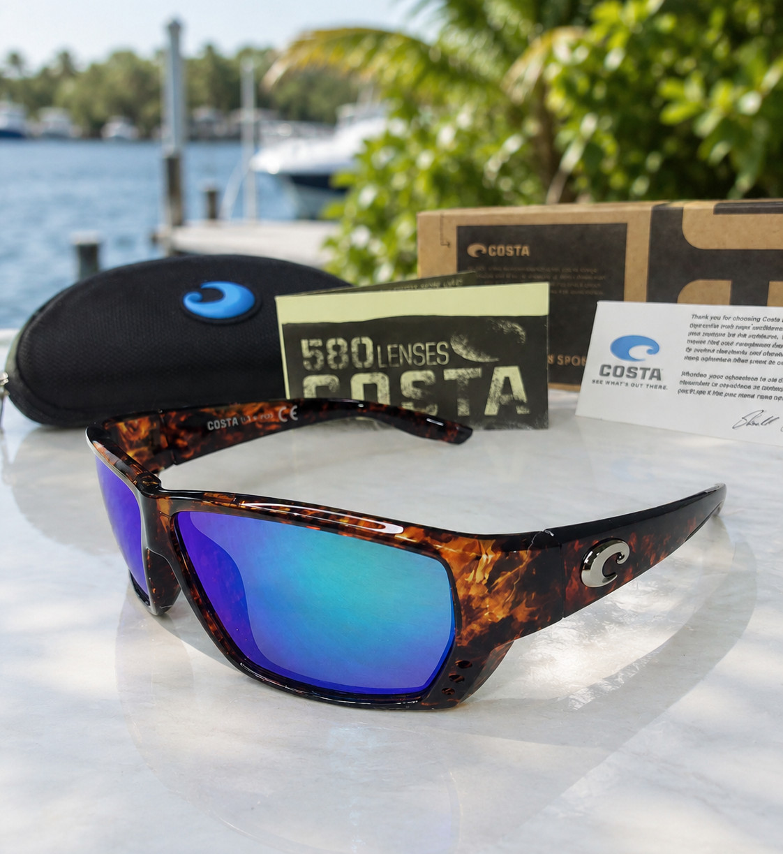 NWB Costa Del Mar Fantail Sunglasses Tortoise Blue Mirror Polarized 580P UV