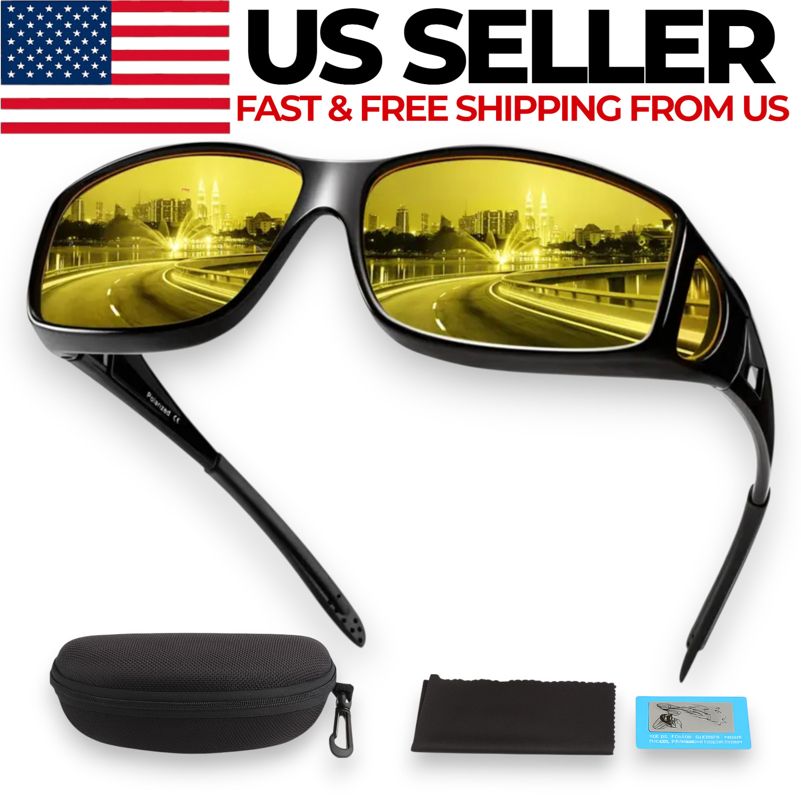 Polarized Night Driving Glasses Anti Glare Vision Fit Over for Men Women