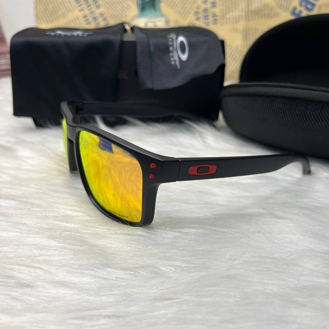 Oakley Holbrook Sunglasses Matte Black Frame | Fire Red Polarized Lens NEW
