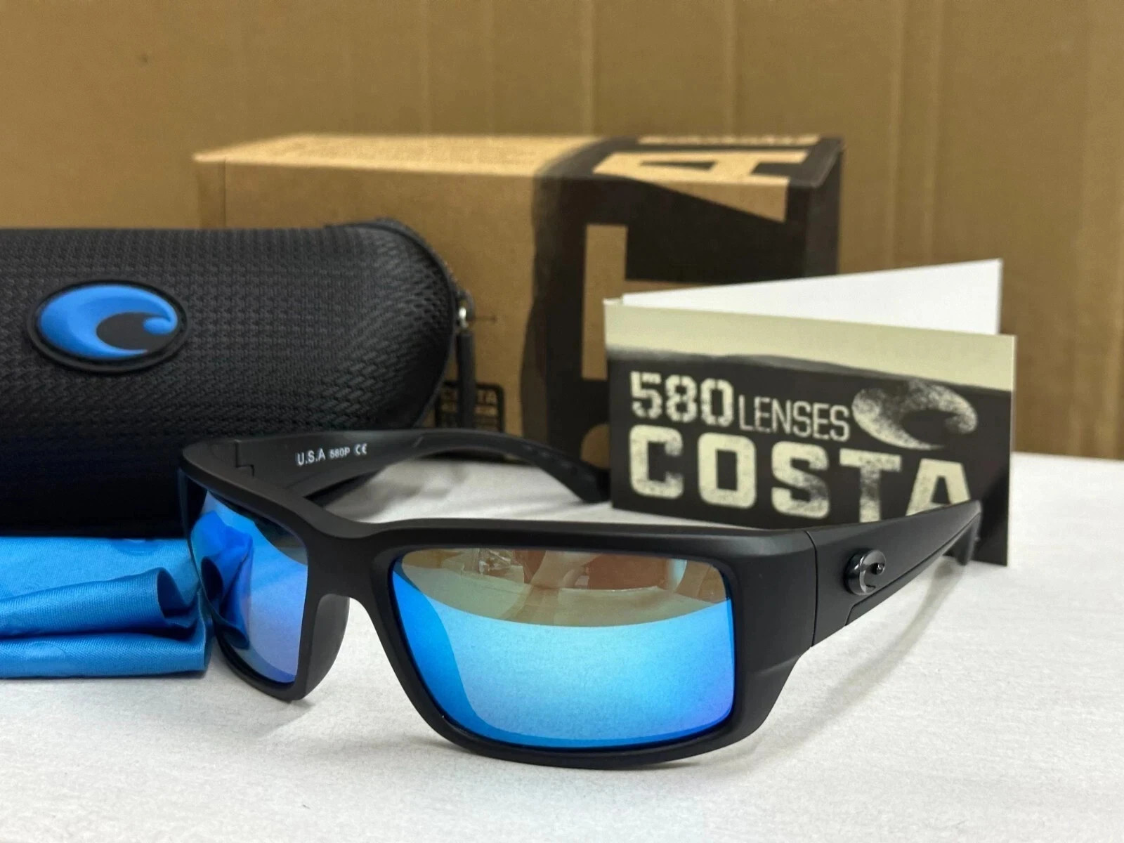 Costa Del Mar FANTAIL Matte Black Frame/blue 580P Polarized Lenses Sunglasses
