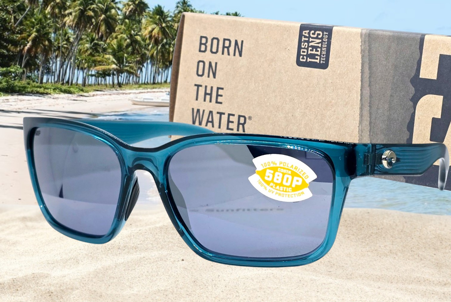 COSTA DEL MAR teal/silver mirror PALMAS polarized 580P sunglasses NEW IN BOX!