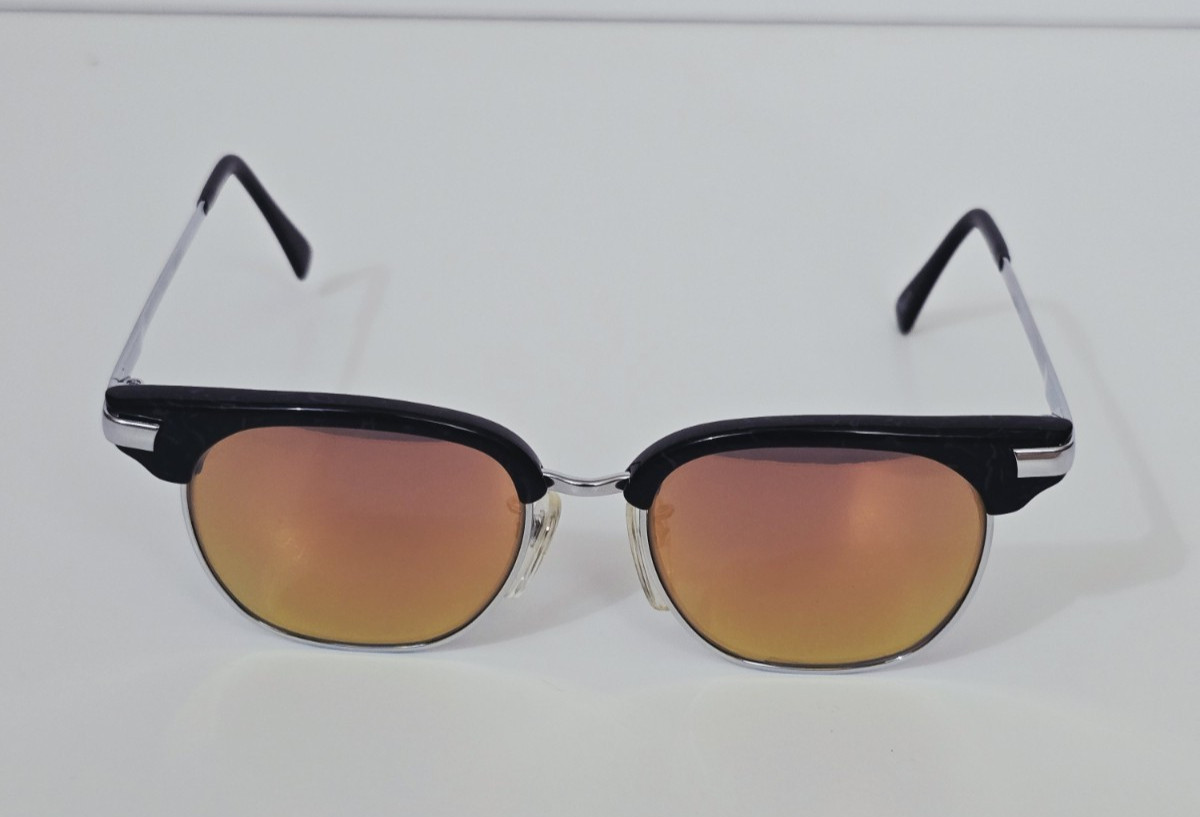 Ocean Waves Sunglasses Gold Amber Mirrored Crown Glass Lenses Acetate Metal