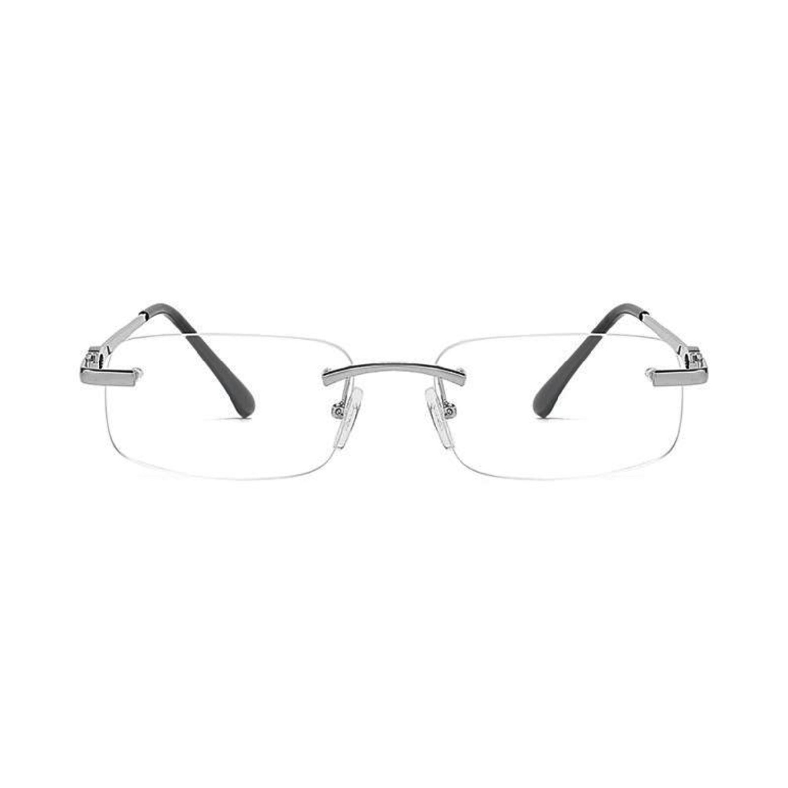 Designer Rimless Narrow Clear Lens​ Silver Wire Frame Metal Rectangular Glasses