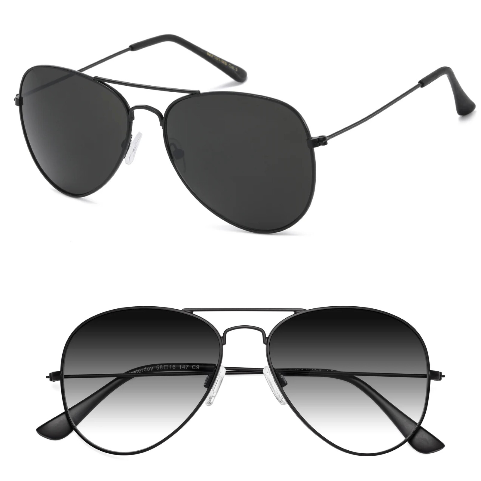 BlackTinted Aviator Sunglasses for Men Women Vintage Sports Metal Gradient