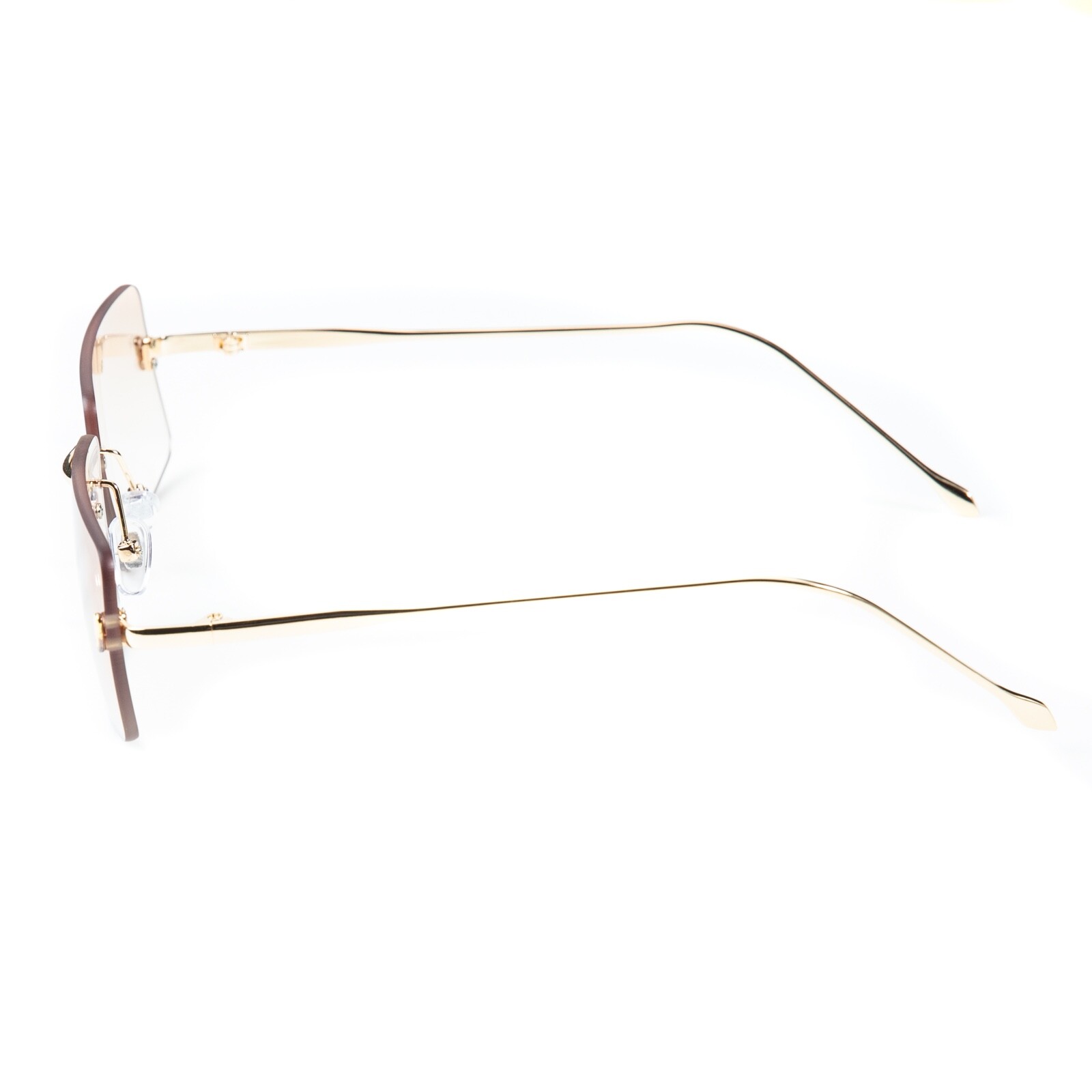 Gold Frame Apricot Pink Gradient Tint Unisex Rectangle Rimless Sunglasses