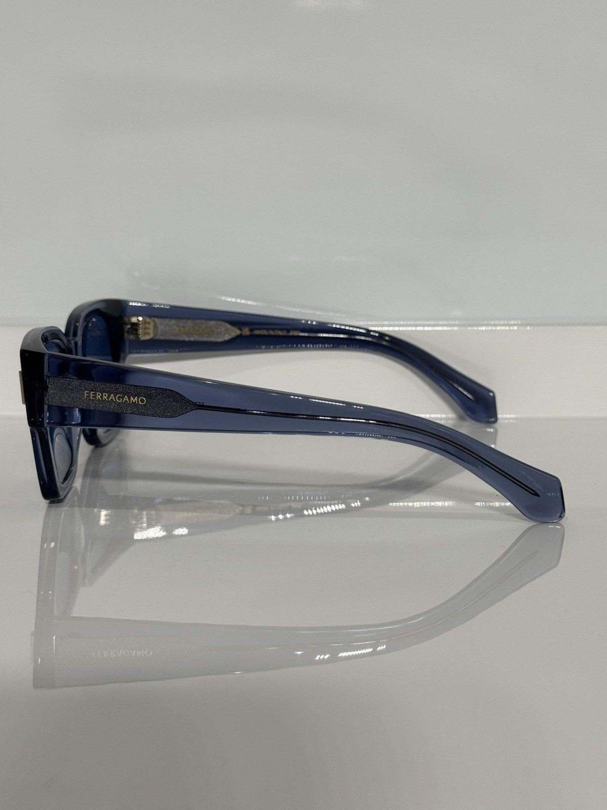 Salvatore Ferragamo SF2010F 432 Crystal Blue Chunky Square Acetate Sunglasses
