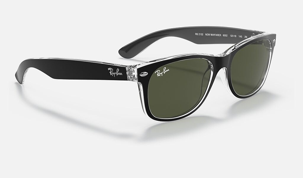 Ray-Ban New Wayfarer Color Mix Matte Black Transparent/Green 58 mm Sunglasses