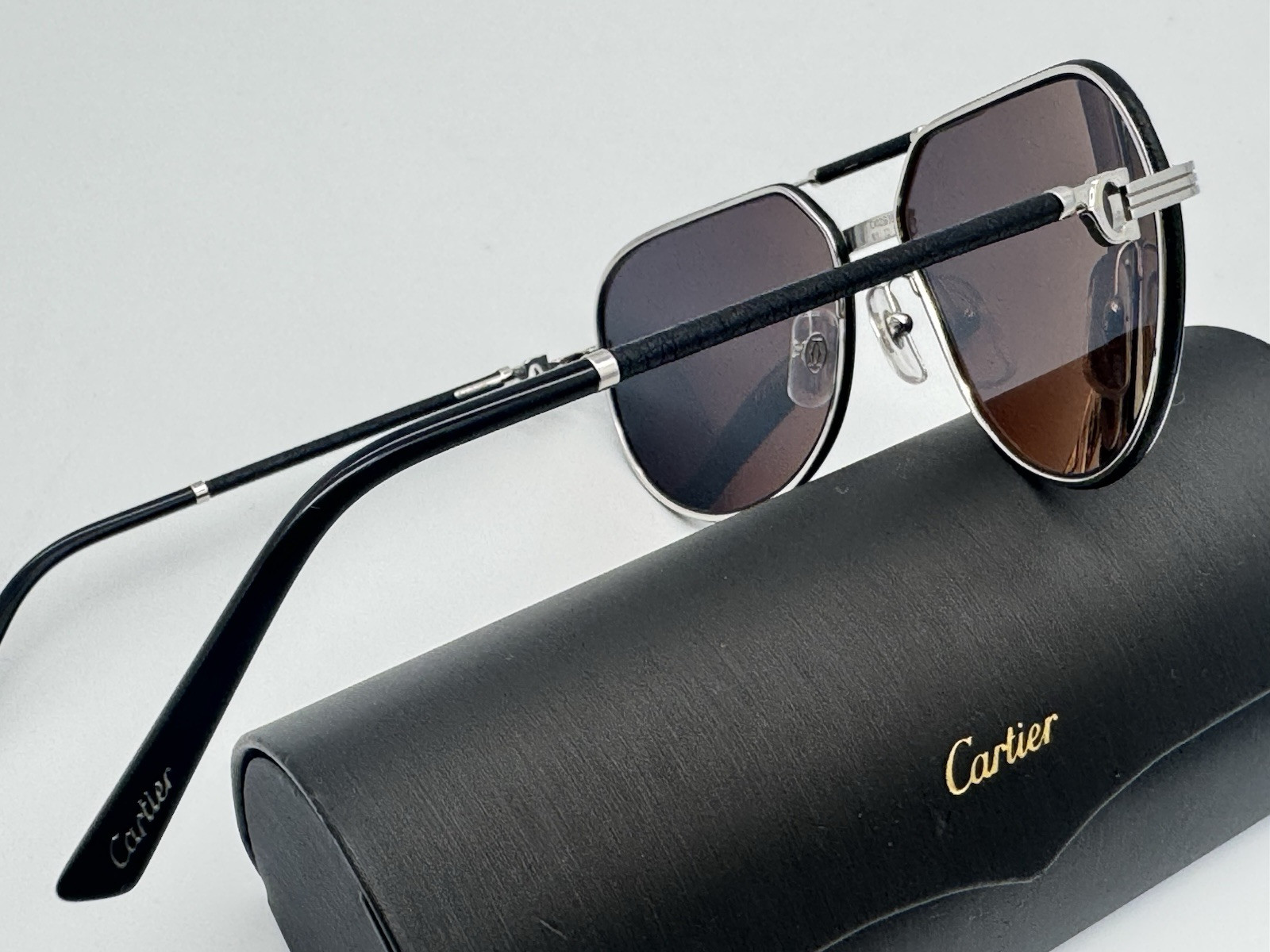 PREMIERE C DE CARTIER BLACK LEATHER SPECIAL ED SUNGLASSES NEW 100% GENUINE $2900