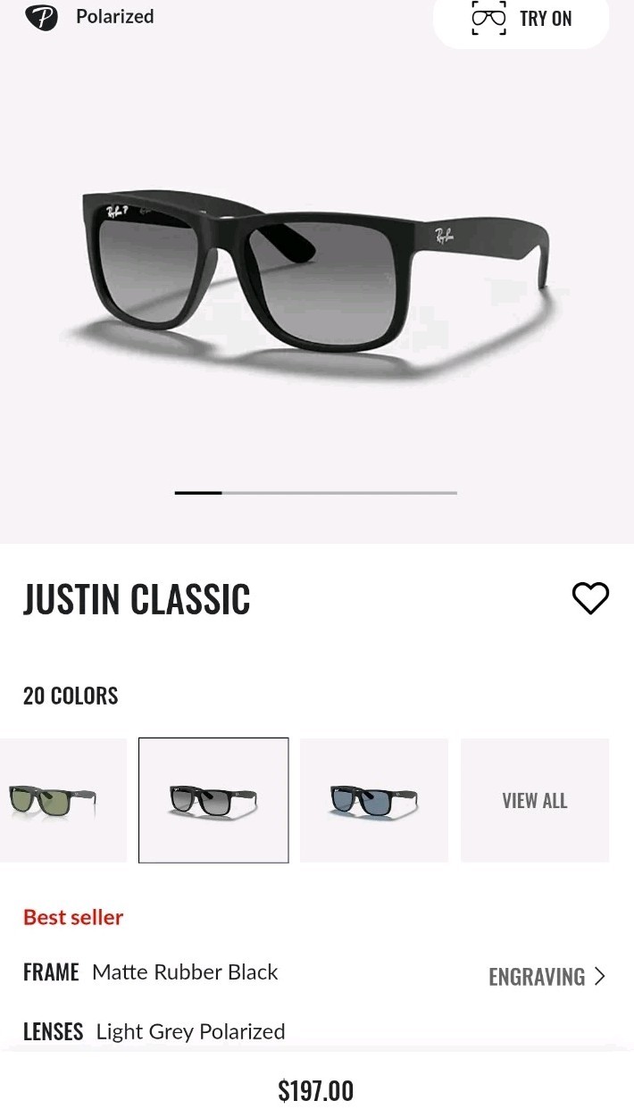 Ray-Ban Justin RB 4165 622/T3 55mm Rubber Black/Gray Gradient Polarized…