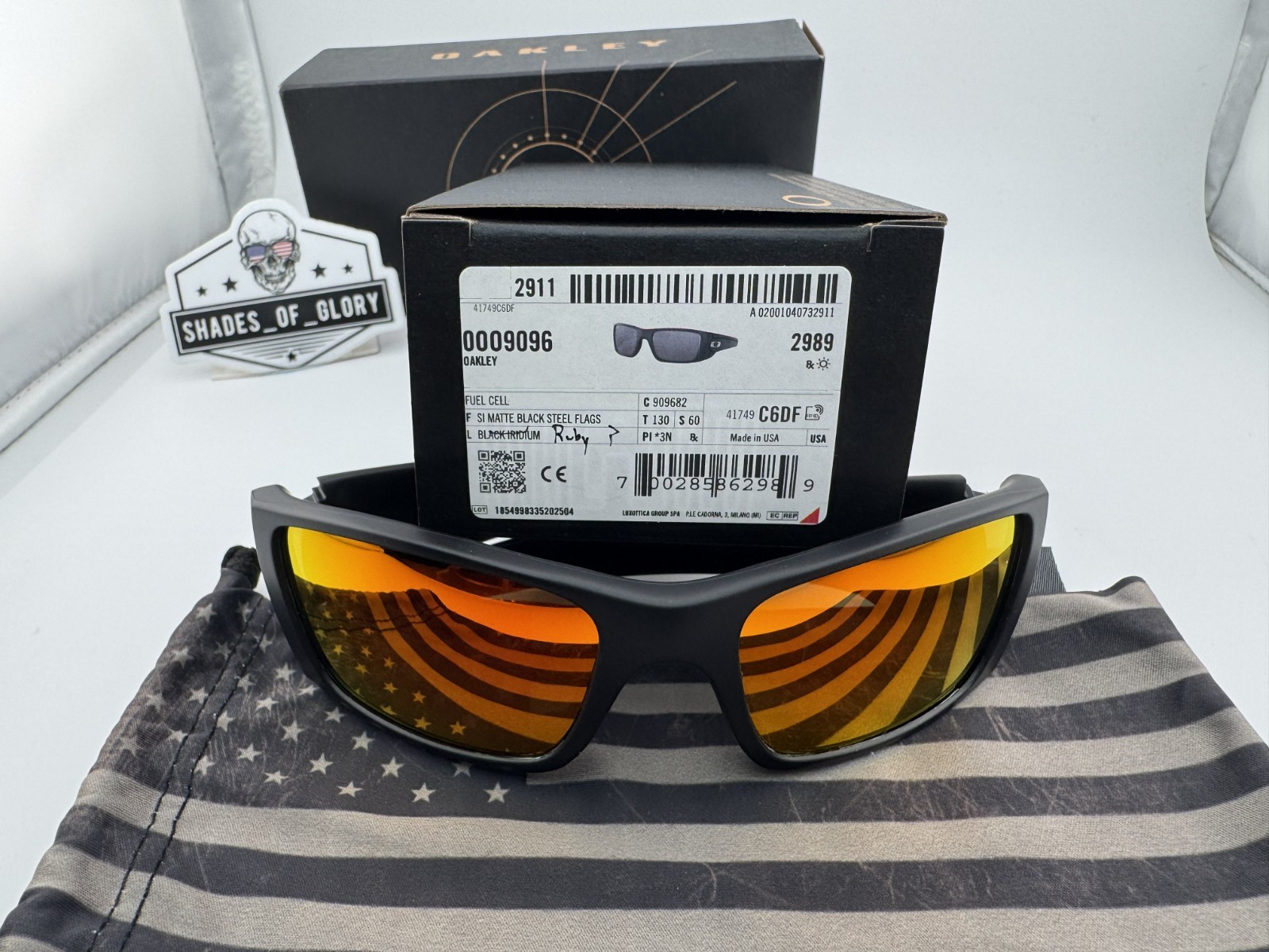 OAKLEY FUEL CELL SI MATTE BLACK USA FLAG RUBY GALAXY POLARIZED SUNGLASSES OO9096