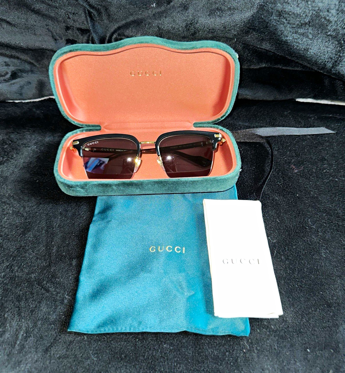 Gucci Men’s Rectangle Sunglasses Black Metal Frame Gray Tinted Lenses Case