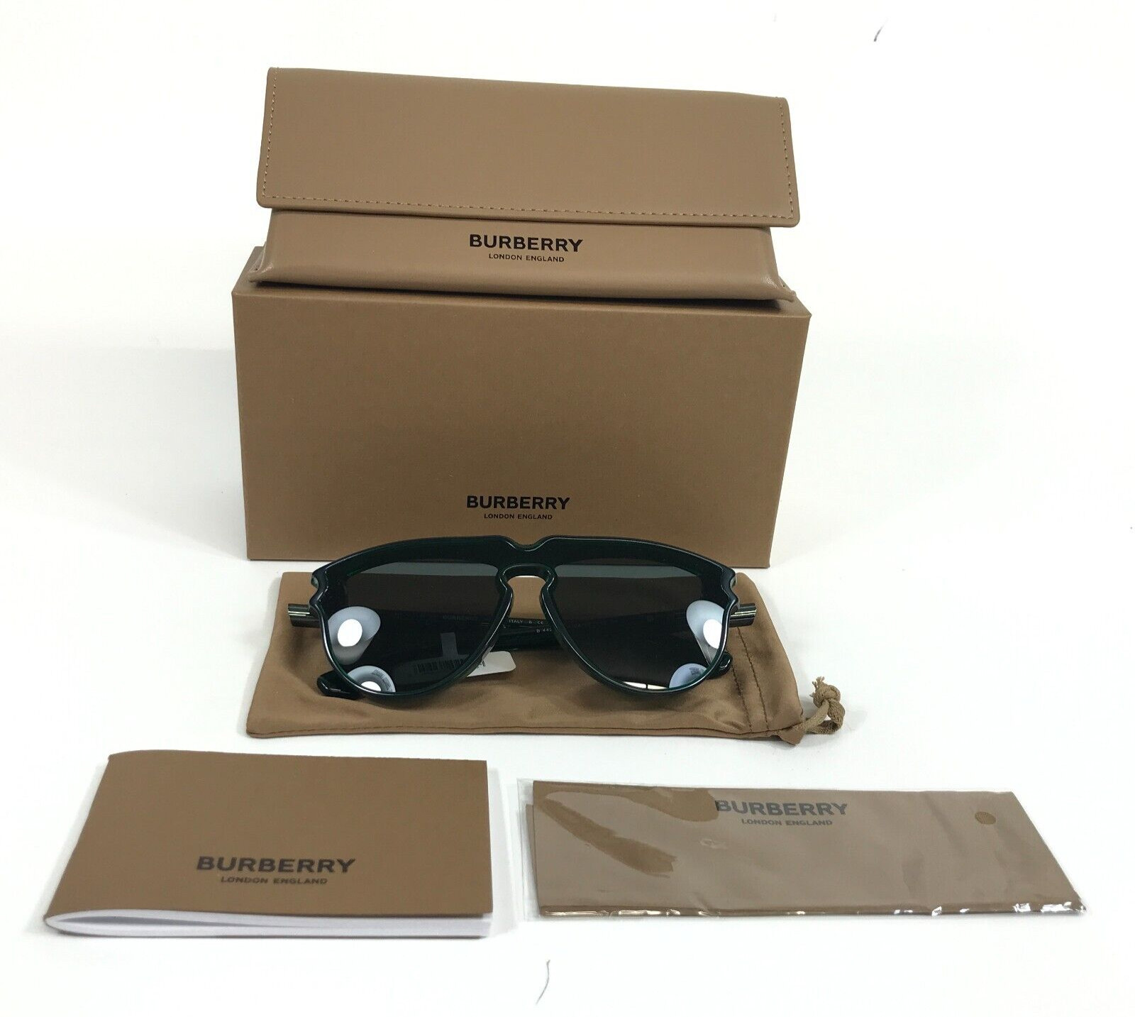 Burberry Sunglasses B4427-F 4104/87 Green Irregular Frames with Dark Grey Lenses