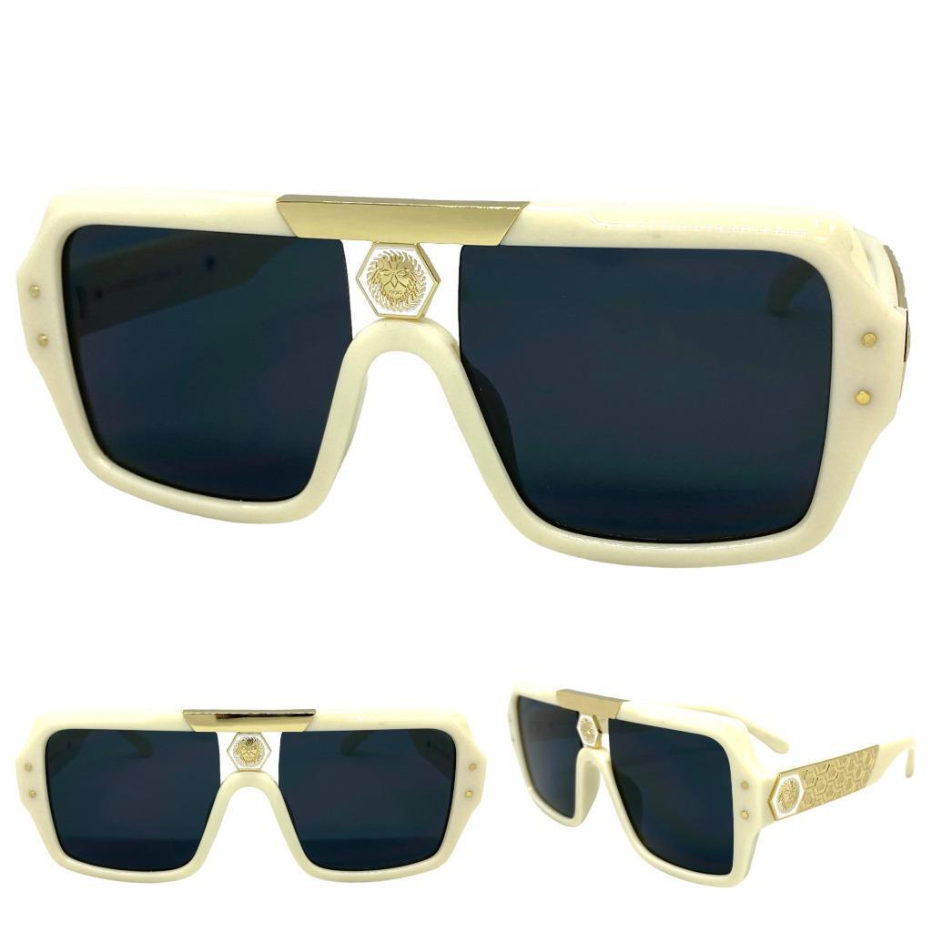 Classic Retro Hardcore Hip Hop Rapper Pimp SUN GLASSES Thick Square Cream Frame