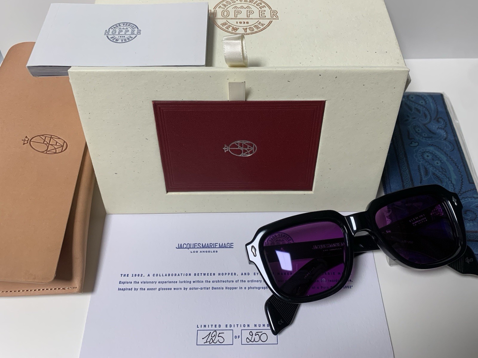 Jacques Marie Mage Taos Hopper Square Sunglasses Black Acetate Purple Glass