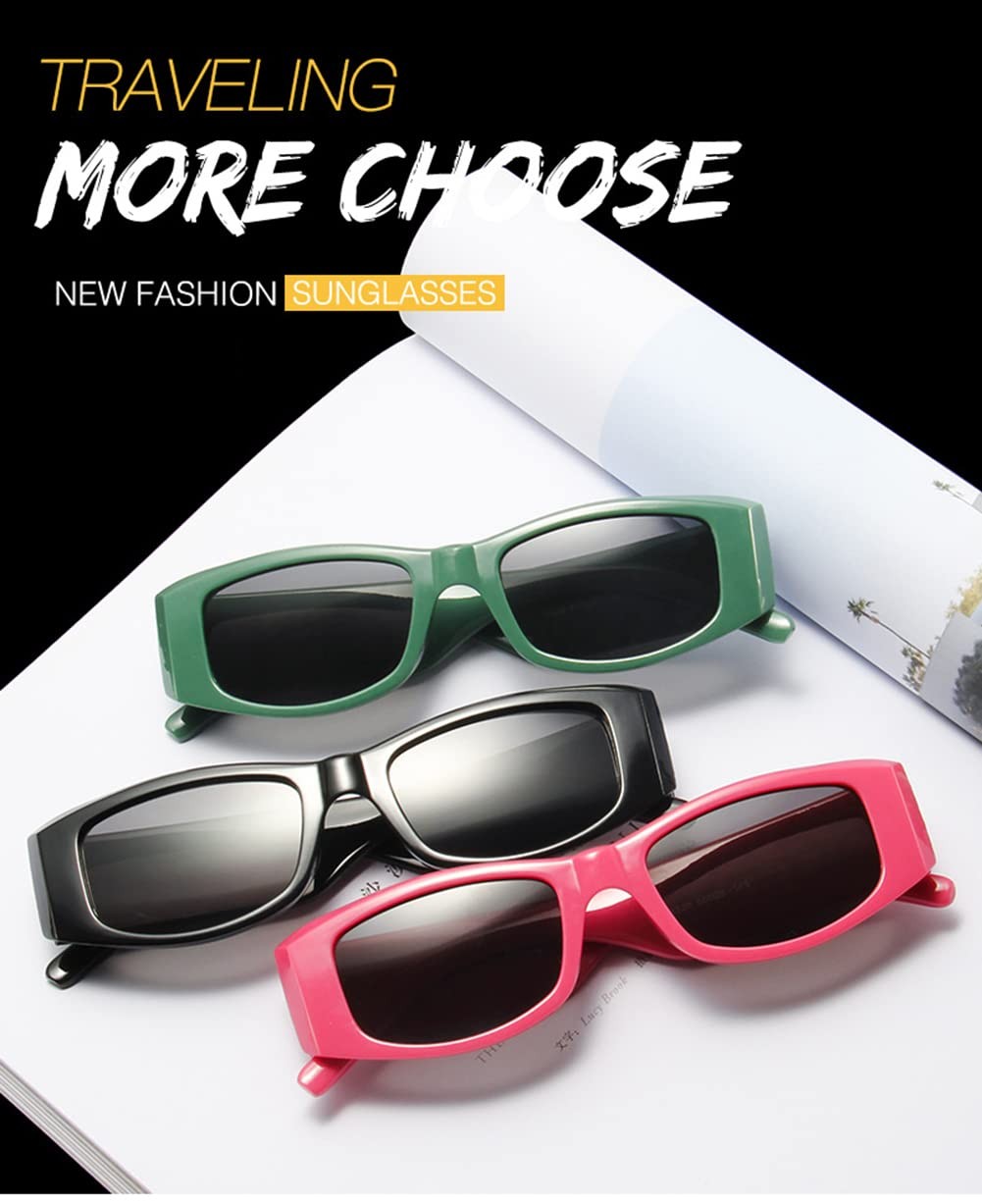 QYVEWY 3 Pack Irregular Rectangle Sunglasses for Small, Purple/Red/Green